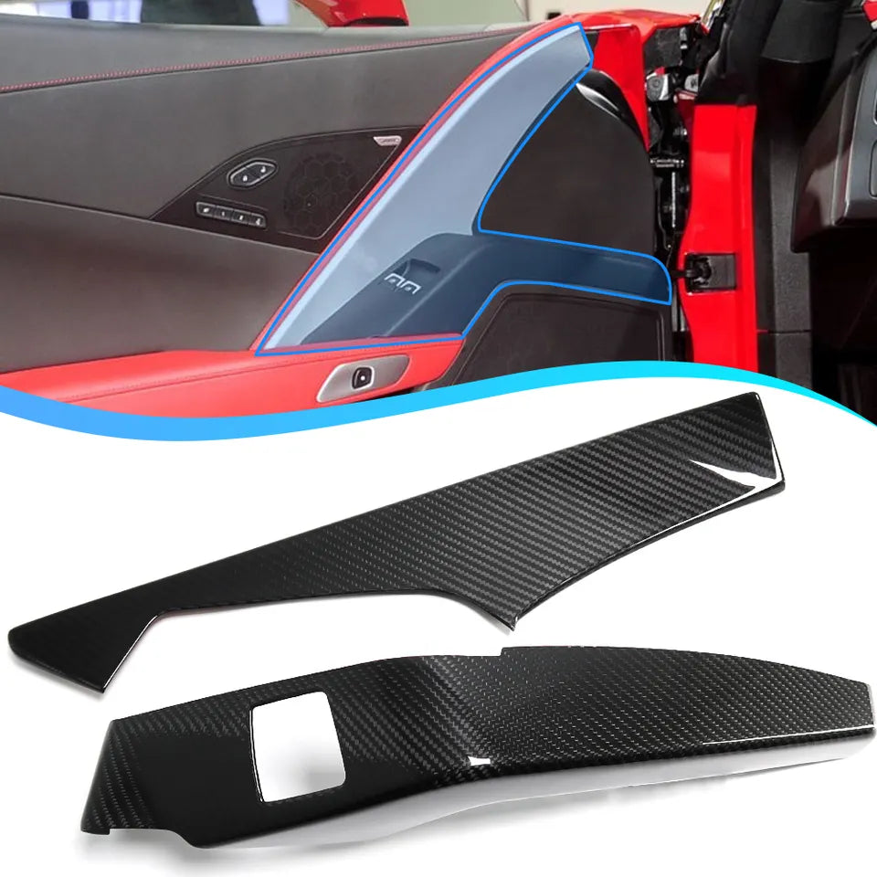 Carbon Fiber Door Handle Panel Window Cover Trim For C7 Corvette
