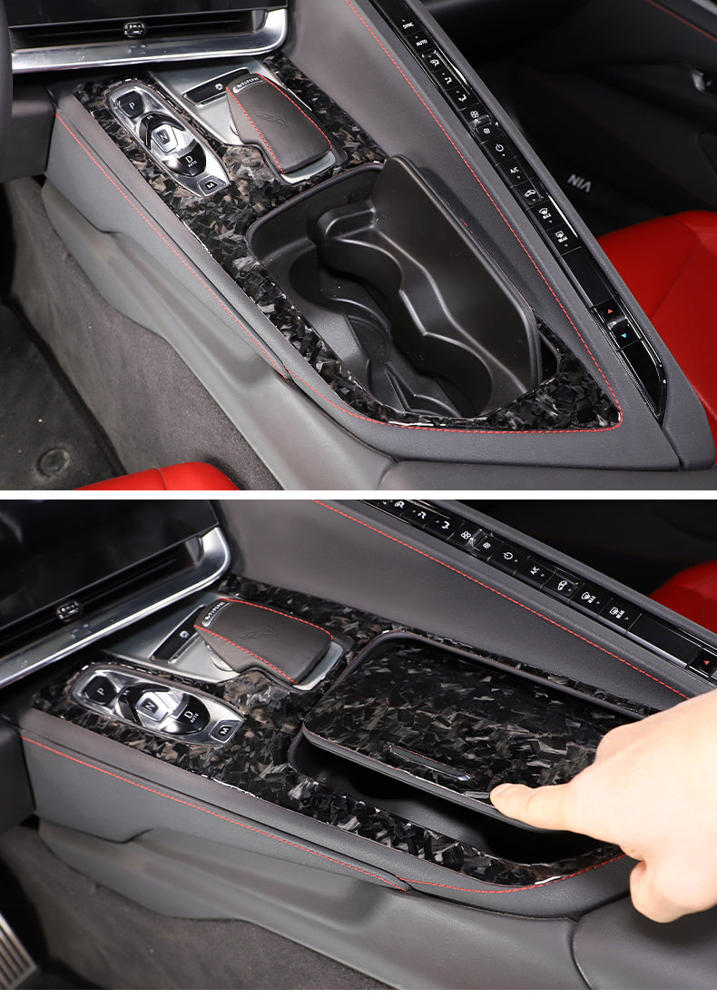 Soft Real Carbon Fiber Central Control Storage Box Sticker Trim For C8 Corvette