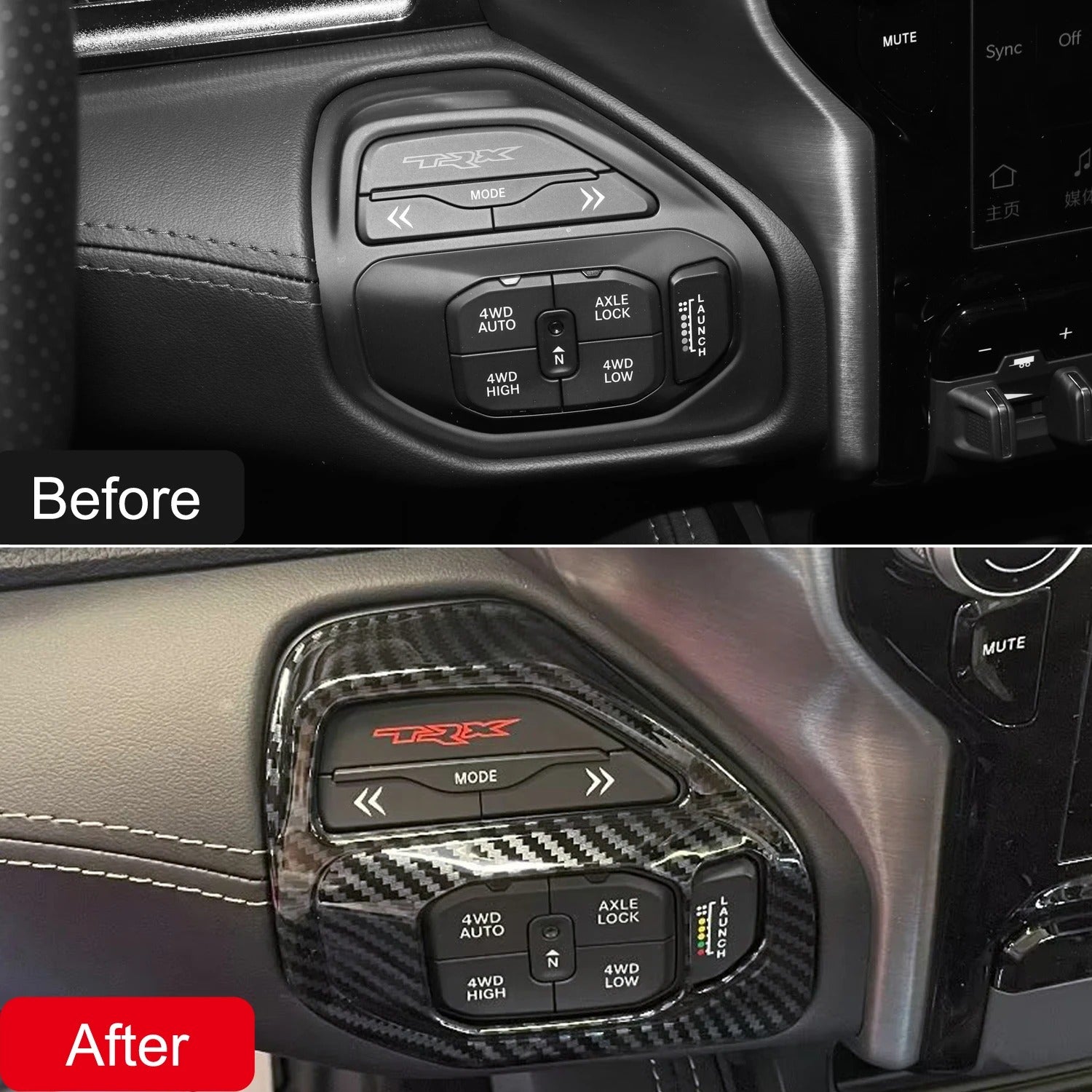 ABS Carbon Fiber 4WD Adjustment Button Cover For Ram TRX