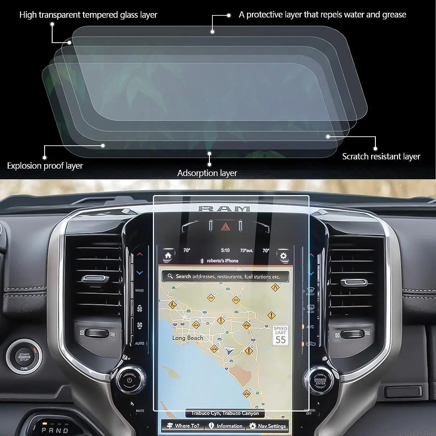 Glass 12 Inch Screen Protector For Ram TRX