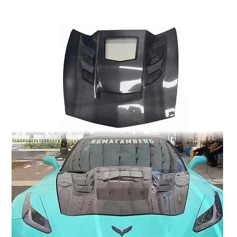 Double Sided Carbon Fiber Hood With Exposed Glass For C7 Corvette