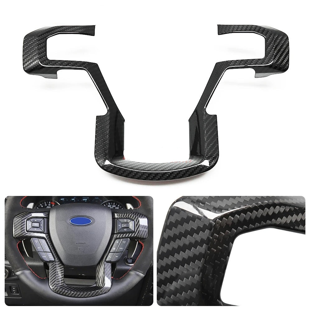 Real Carbon Fiber Steering Wheel Cover Trim For F-150