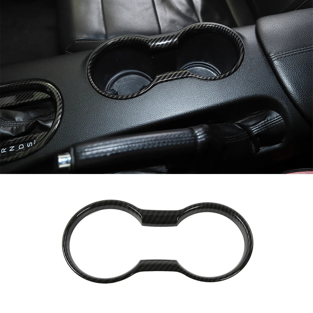 ABS Carbon Fiber Cup Holder Cover Trim For Mustang