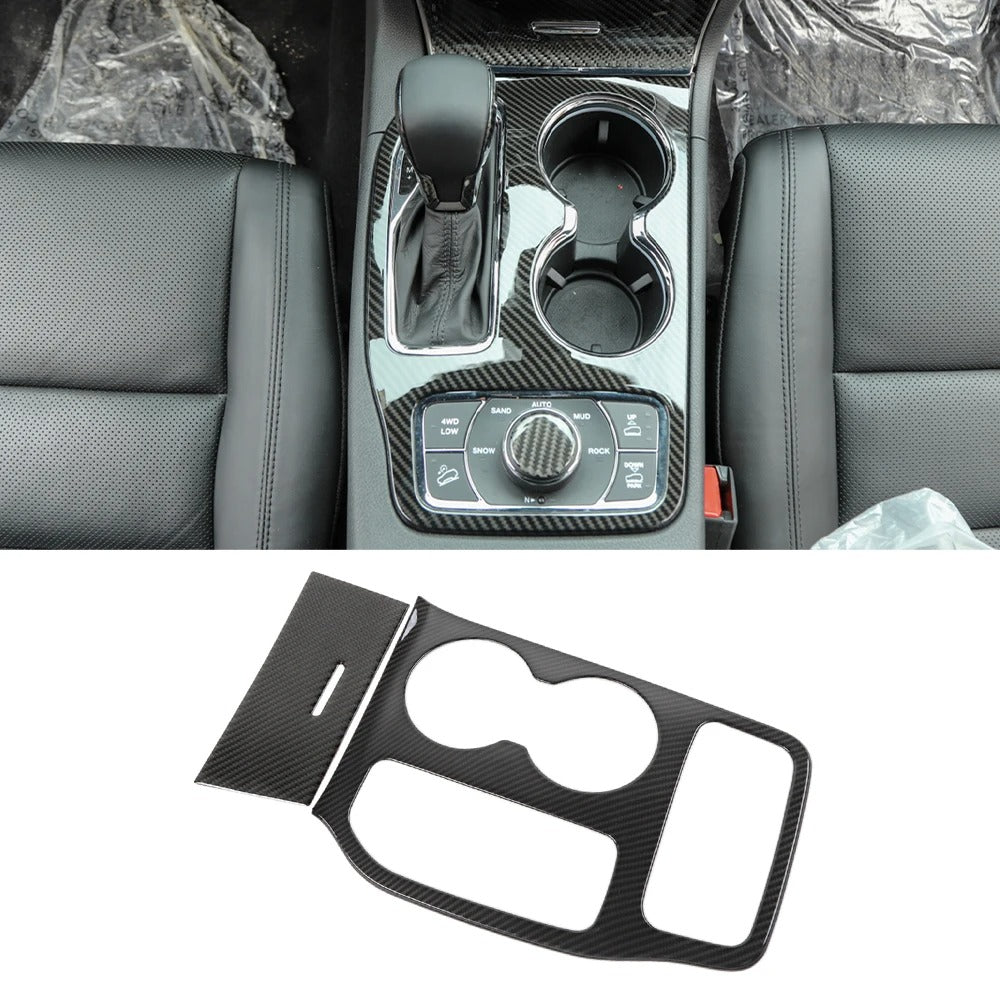 Carbon Fiber Gear Shift Water Cup Holder Panel Cover For Jeep SRT