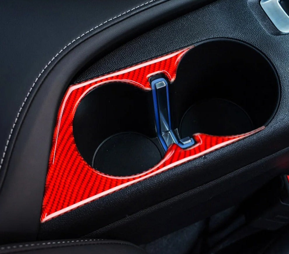 Real Soft Carbon Fiber Cup Holder Panel Trim For Chevy Camaro