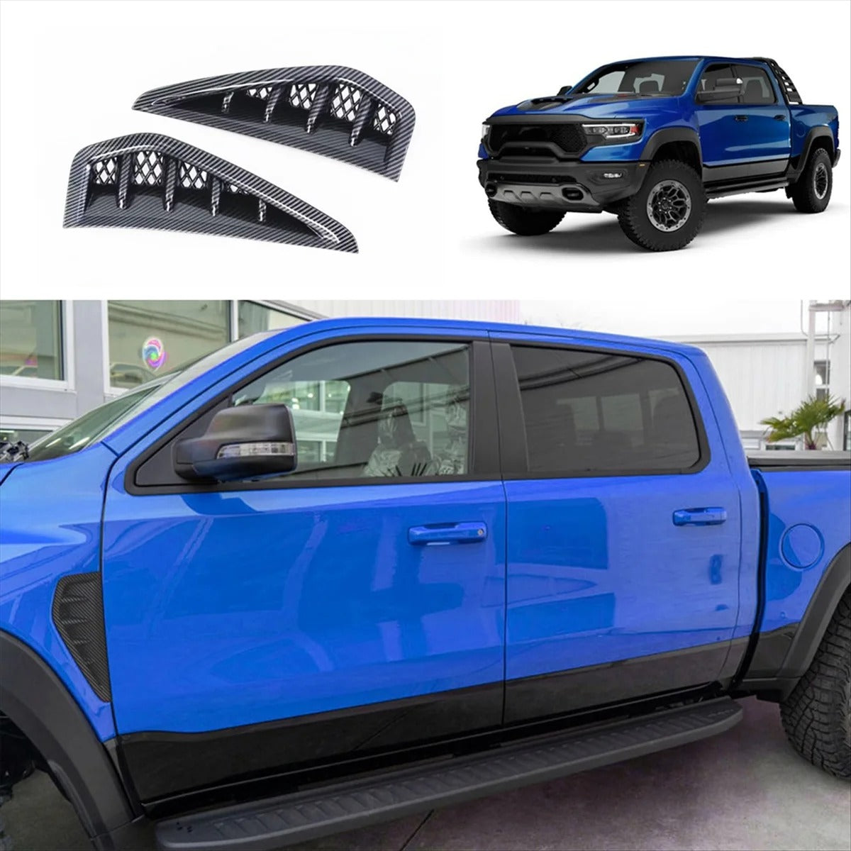 ABS Carbon Fiber Fender Side Vent Cover Trim For Ram TRX