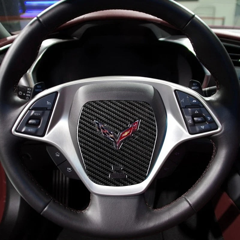 Soft Carbon Fiber Steering Wheel Airbag Cover Trim For C7 Corvette