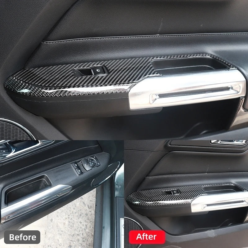 Carbon Fiber Window Control Panel Trim For Mustang