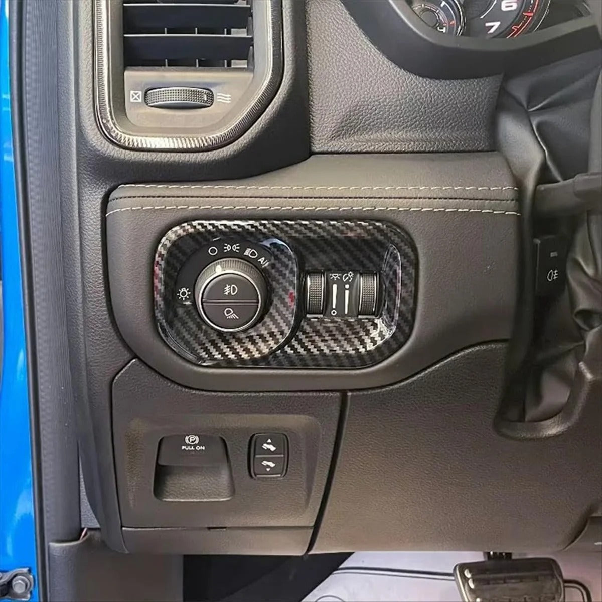ABS Carbon Fiber Headlight Switch Button Cover For Ram TRX