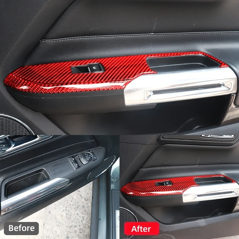 Carbon Fiber Window Control Panel Trim For Mustang