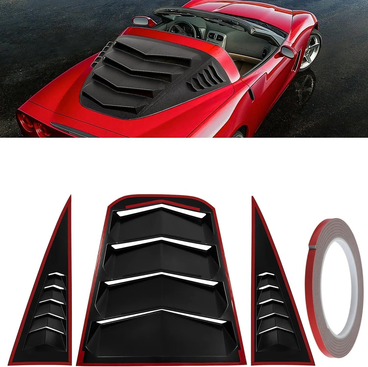 3PCS Set Rear & Side Window Louvers For C6 Corvette