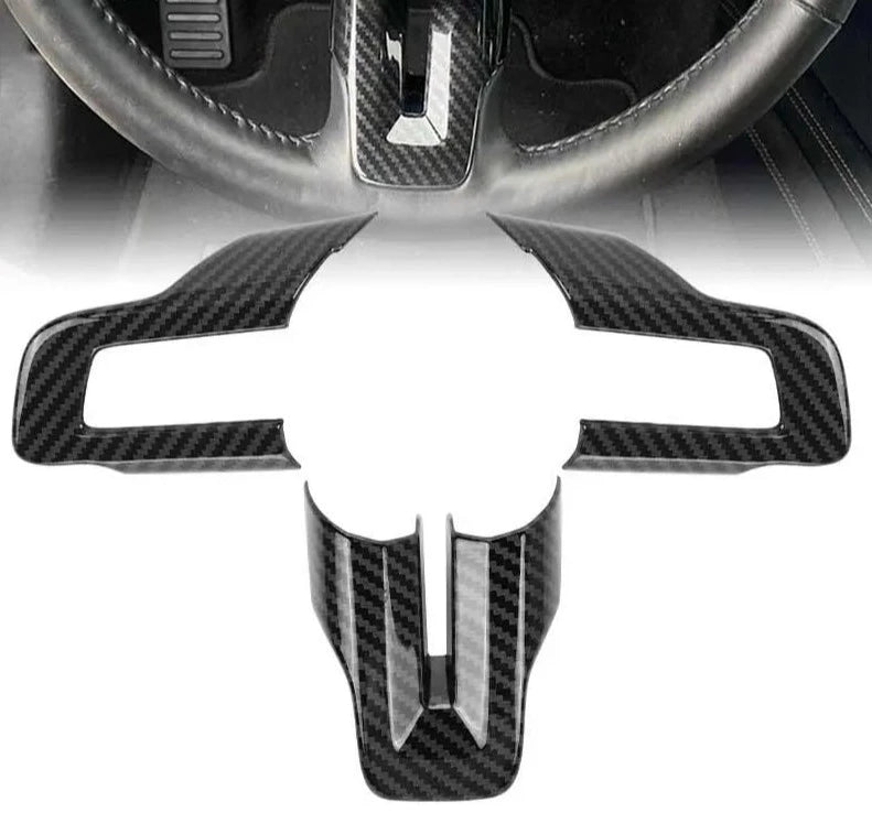 3PCS ABS Carbon Fiber Steering Wheel Cover Trim For Mustang