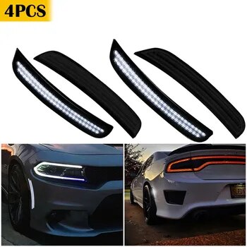 Smoked Front & Rear Bumper LED Side Reflectors For Dodge Charger