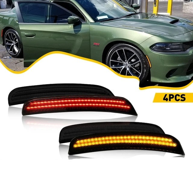 Smoked Front & Rear Bumper LED Side Reflectors For Dodge Charger