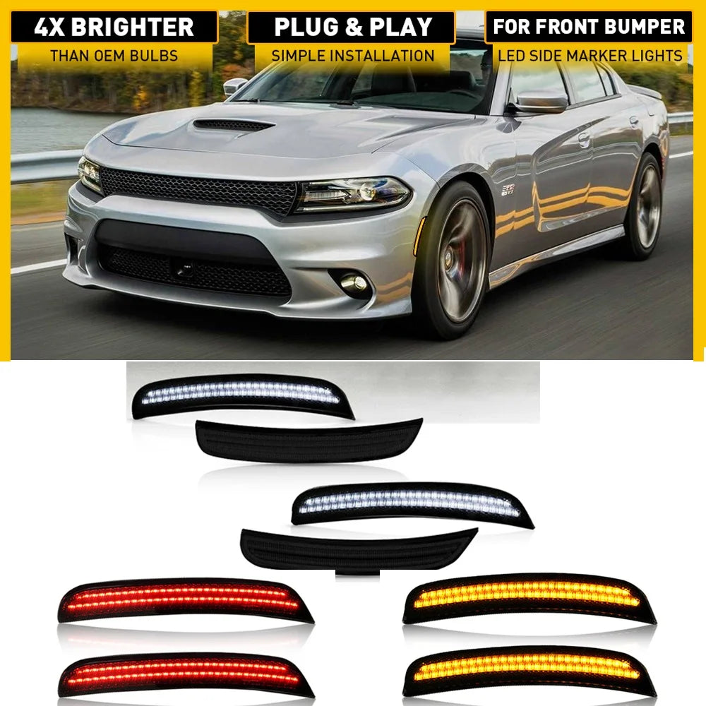 Smoked Front & Rear Bumper LED Side Reflectors For Dodge Charger