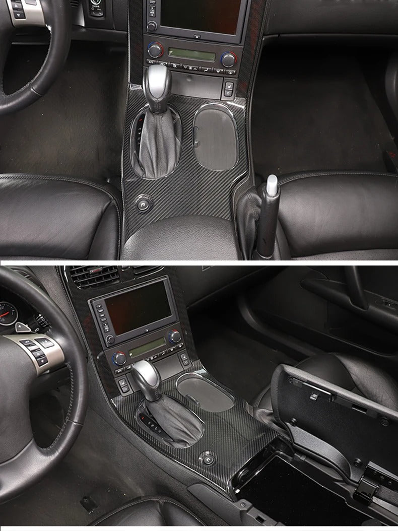 Carbon Fiber Center Console Panel Gearshift Frame Cover Trim For C6 Corvette
