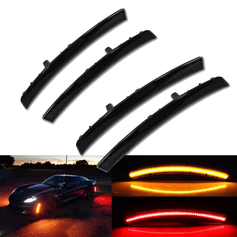 Smoked Front & Rear Bumper LED Side Reflectors For C7 Corvette